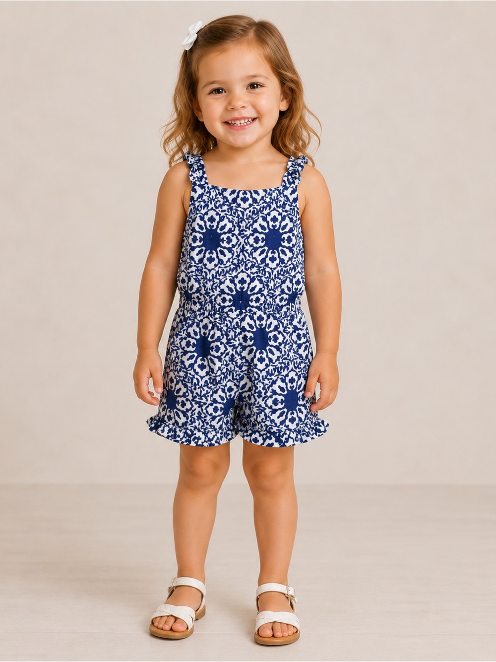Vineyard Vines Blue Tile Medallion 3T Romper